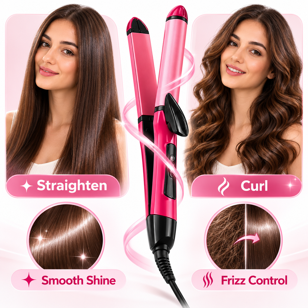 2-in-1 Hair Straightener & Curler – Ceramic Plates