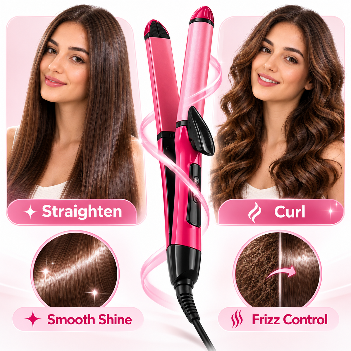 2-in-1 Hair Straightener & Curler – Ceramic Plates