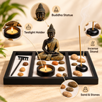 Buddha Zen Sand Garden Tray with Meditation Stones, Candle and Incense Holder Set