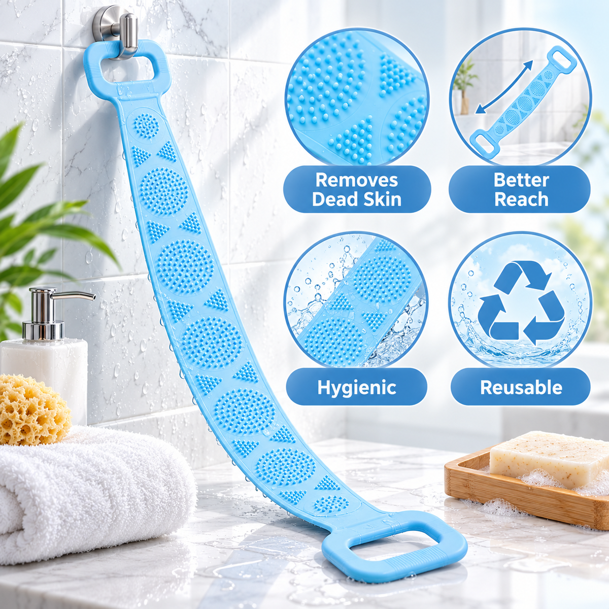 Silicone Back Scrubber Belt – Effective Dual-Handle Exfoliation