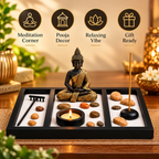 Buddha Zen Sand Garden Tray with Meditation Stones, Candle and Incense Holder Set