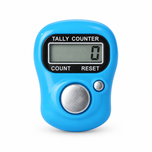 Blue tally counter on a clean white background