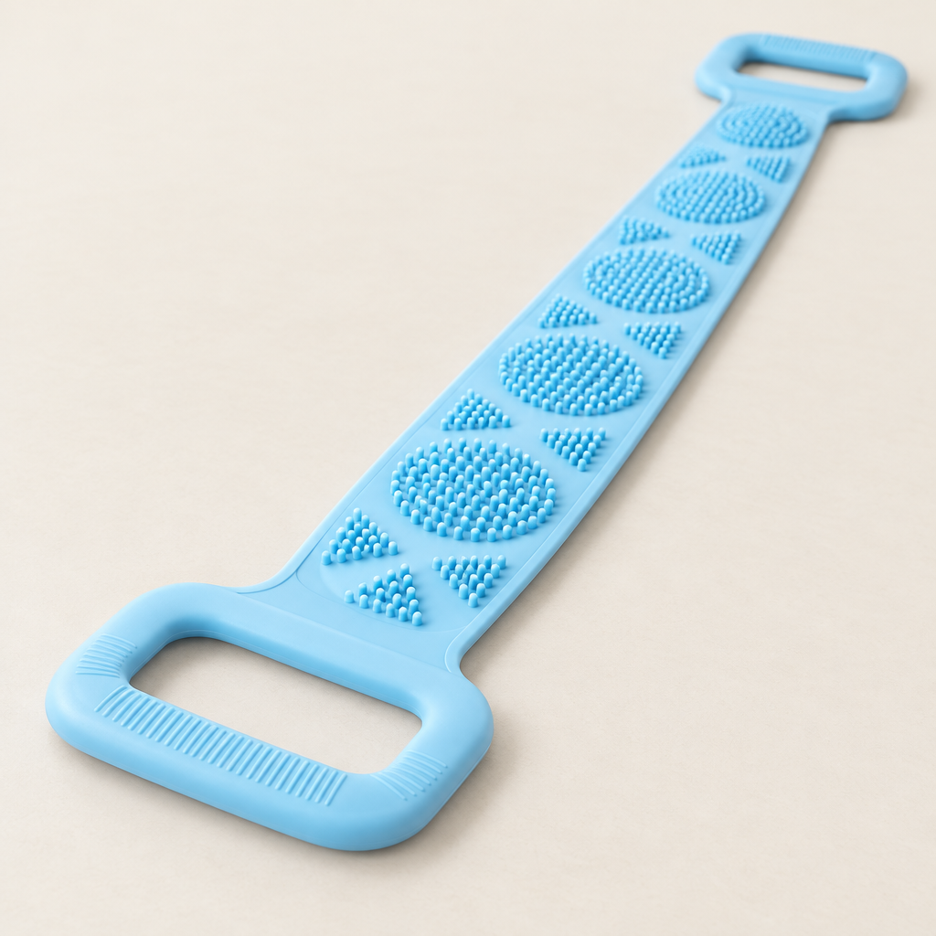 Close-up of the back scrubber texture and handle
