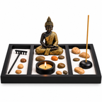 Buddha Zen Sand Garden Tray with Meditation Stones, Candle and Incense Holder Set