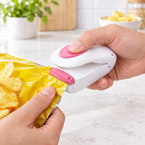 Mini bag sealer being used in a kitchen