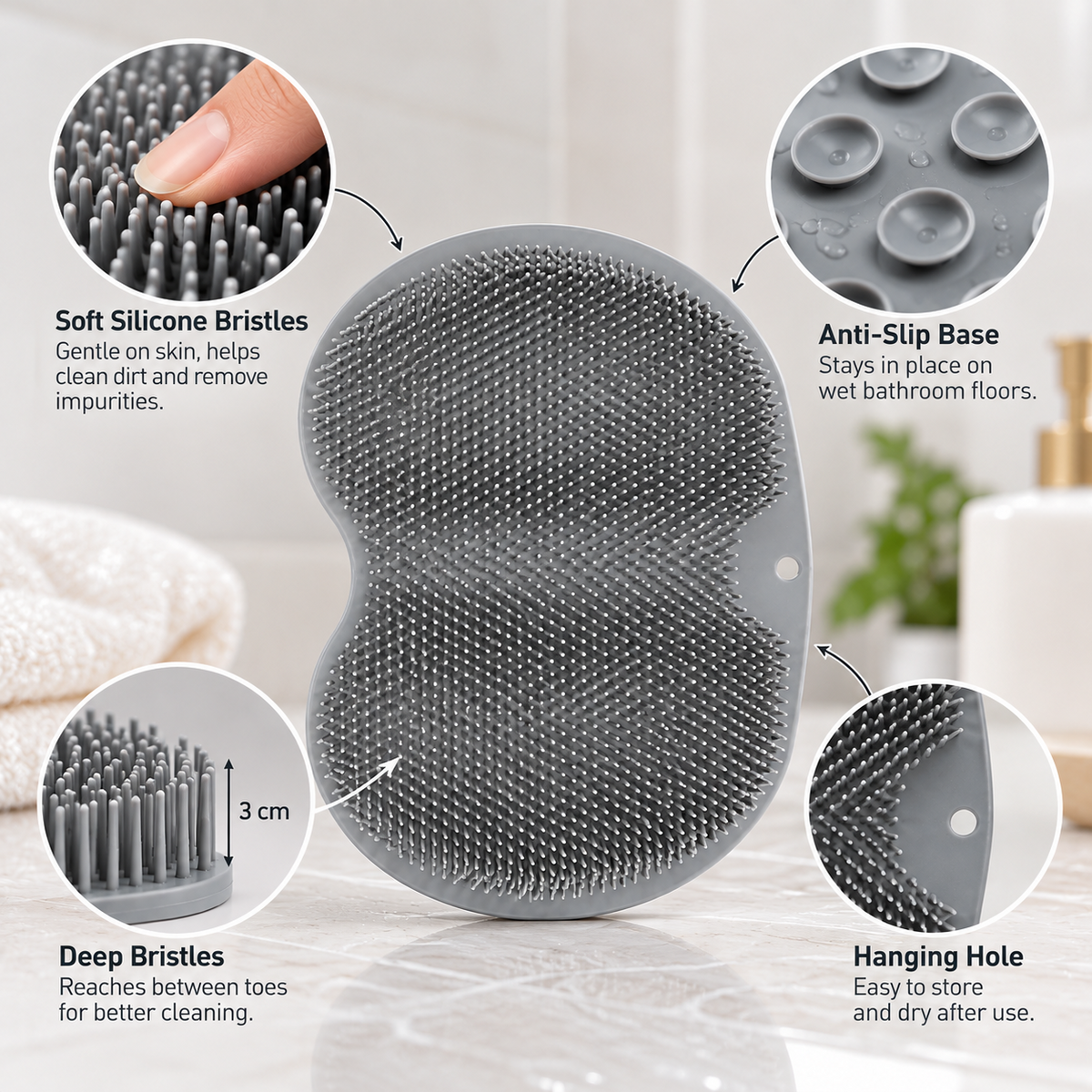 Silicone Scrubber Feature Infographic
